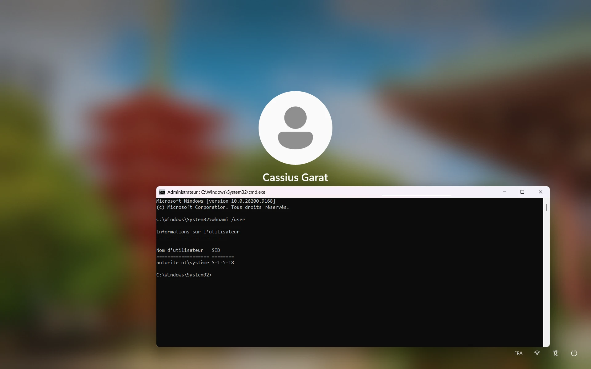 cmd.exe running as NT AUTHORITY SYSTEM launched from the Windows login screen